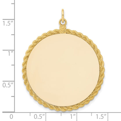 14K Gelbgold schlichter Anhänger mit rundem, gravierbarem Scheiben-Charm mit Seilrand, Stärke 0,013 Gauge