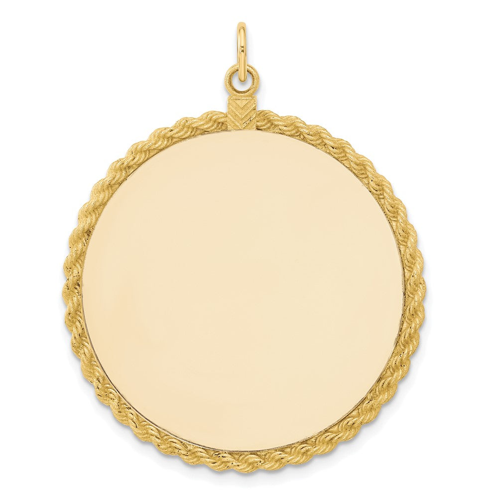 14K Gelbgold schlichter Anhänger mit rundem, gravierbarem Scheiben-Charm mit Seilrand, Stärke 0,013 Gauge
