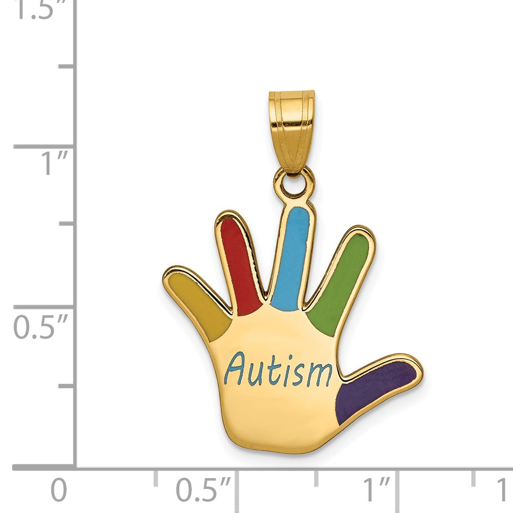 14K Gelbgold Emaille-Anhänger "Autismus-Handabdruck