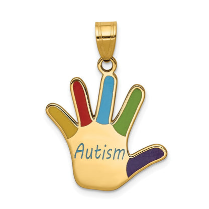 14K Gelbgold Emaille-Anhänger "Autismus-Handabdruck