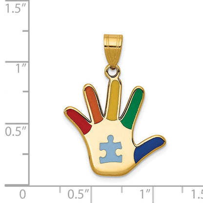 14K Gelbgold Anhänger „Autismus mit Puzzleteil-Handabdruck", emailliert