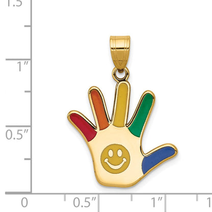 14 Karat Gelbgold emaillierter Autismus-Anhänger mit Handabdruck und Smiley-Gesicht