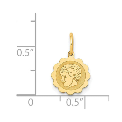 14K Gelbgold 14K Junge Kopf Auf.009 Stärke Gravierbar Gewellt Plättchen Charm