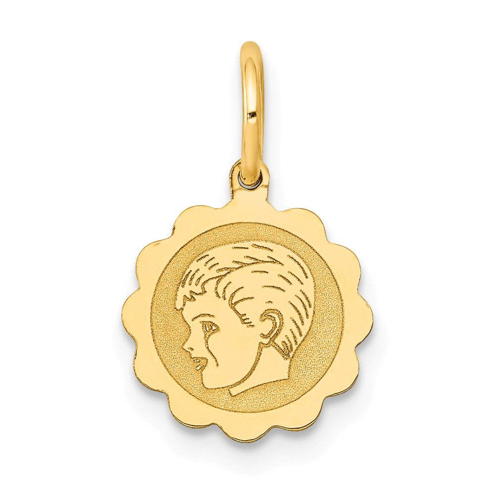 14K Gelbgold 14K Junge Kopf Auf.009 Stärke Gravierbar Gewellt Plättchen Charm