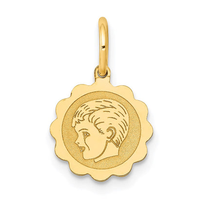 14K Gelbgold 14K Junge Kopf Auf.009 Stärke Gravierbar Gewellt Plättchen Charm