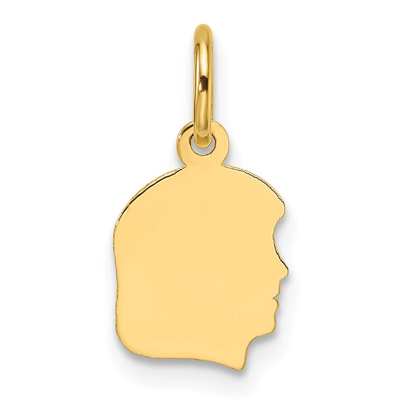 14K Gelbgold Schlicht Klein Zugewandt Right Gravierbar Mädchen Kopf Charm
