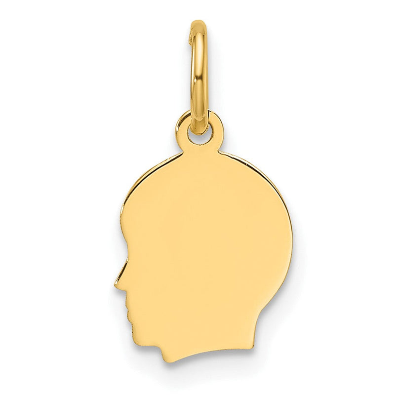 14K Gelbgold Schlicht Klein Zugewandt Left Gravierbar Junge Kopf Charm