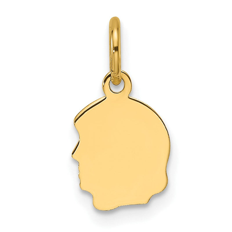 14K Gelbgold Schlicht Klein Zugewandt Left Gravierbar Mädchen Kopf Charm