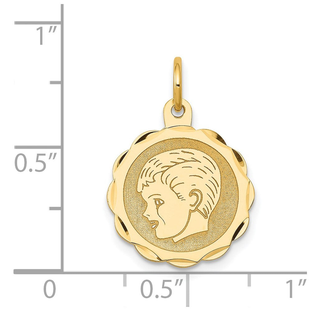 14K Gelbgold 14K Junge Kopf Auf.013 Stärke Gravierbar Gewellt Plättchen Charm