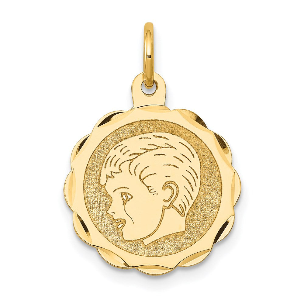 14K Gelbgold 14K Junge Kopf Auf.013 Stärke Gravierbar Gewellt Plättchen Charm