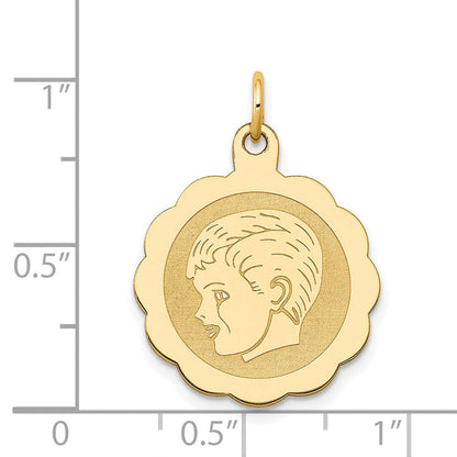 14K Gelbgold 14K Junge Kopf Auf.013 Stärke Gravierbar Gewellt Plättchen Charm
