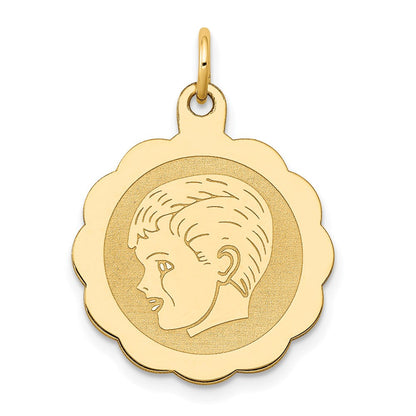 14K Gelbgold 14K Junge Kopf Auf.013 Stärke Gravierbar Gewellt Plättchen Charm