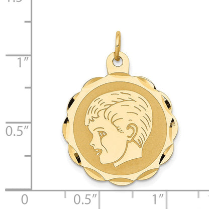14K Gelbgold Jungenkopf auf 0,011 Gauge gravierbarer gewellter Scheiben-Charm