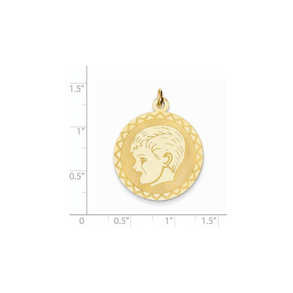 14 K Gelbgold Charm mit Jungenkopf auf 0,013 Gauge geriffelter, gravierbarer Scheibe