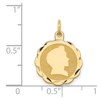 14K Gelbgold Junge Kopf auf Gravierbar Gewellt Plättchen Charm