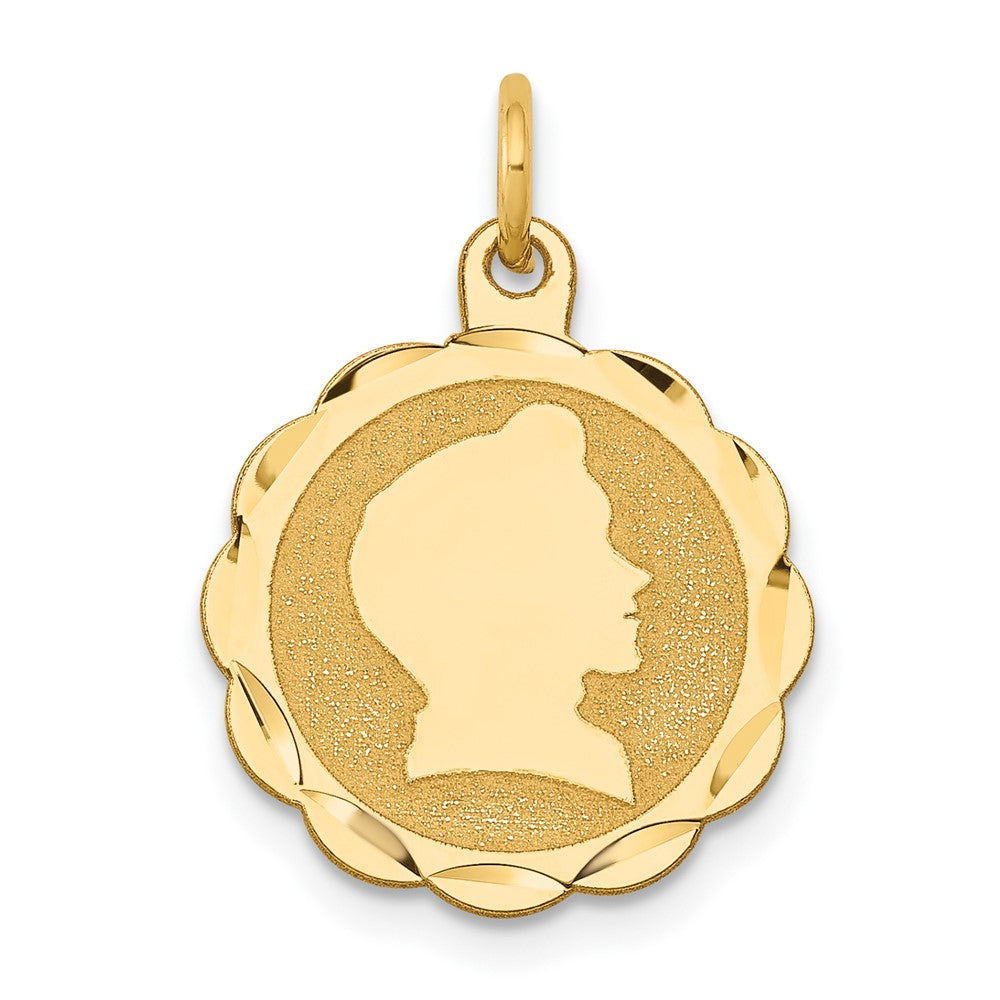 14K Gelbgold Junge Kopf auf Gravierbar Gewellt Plättchen Charm