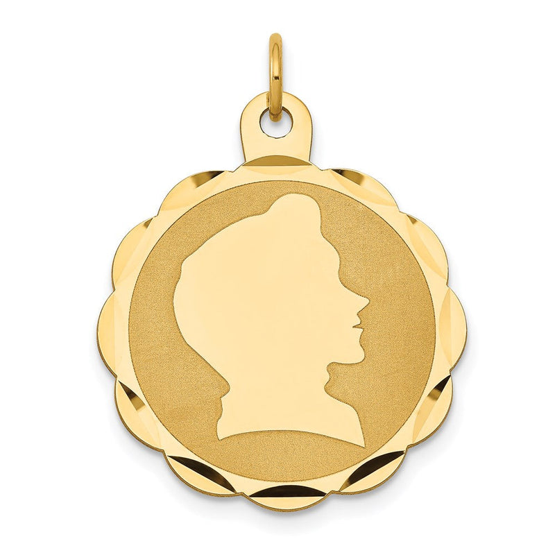 14K Gelbgold Junge Kopf auf Gravierbar Gewellt Plättchen Charm