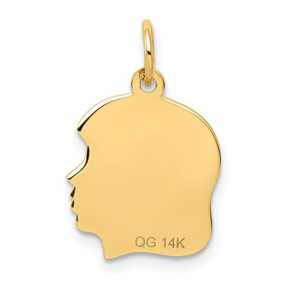 14K Gelbgold.018 Depth Gravierbar Mädchen Kopf Charm