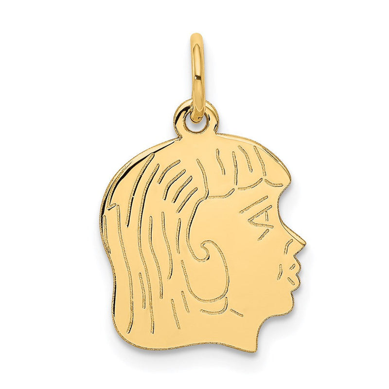 14K Gelbgold.018 Depth Gravierbar Mädchen Kopf Charm