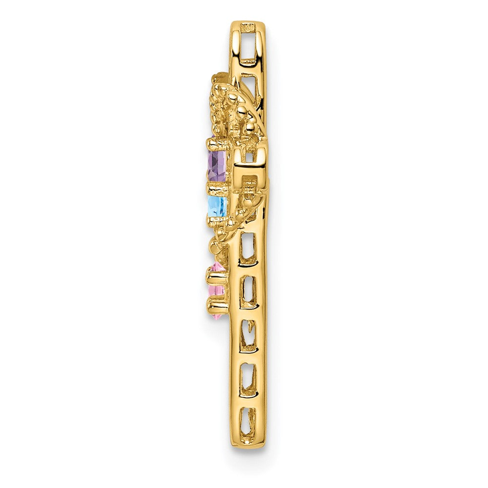 14K Echtgold Drei-Steine-Mutter-Kreuz-Anhänger