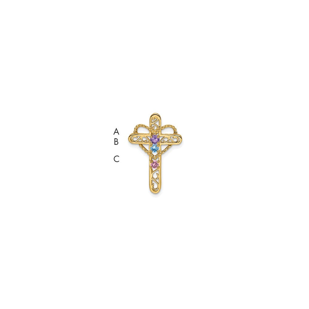 14K Echtgold Drei-Steine-Mutter-Kreuz-Anhänger