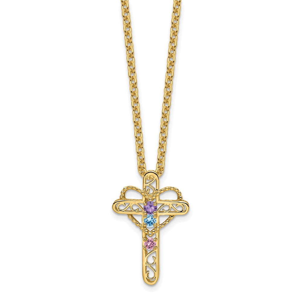 14K Echtgold Drei-Steine-Mutter-Kreuz-Anhänger