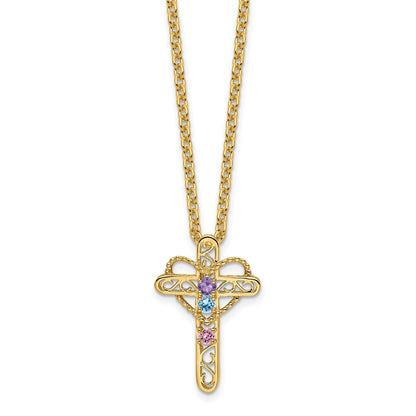 14K Echtgold Drei-Steine-Mutter-Kreuz-Anhänger