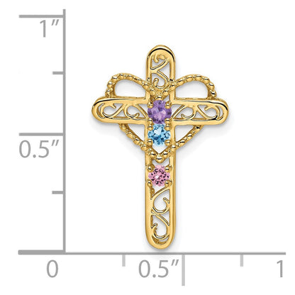 14K Echtgold Drei-Steine-Mutter-Kreuz-Anhänger