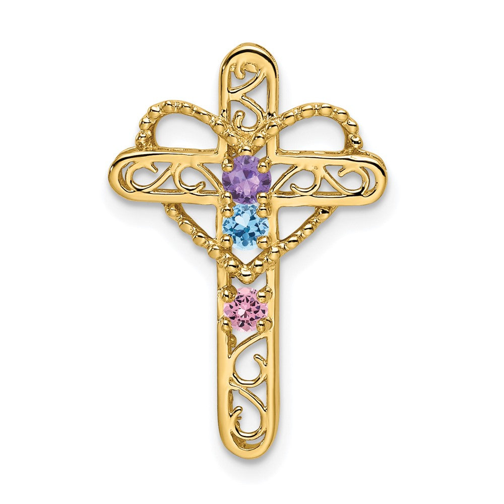 14K Echtgold Drei-Steine-Mutter-Kreuz-Anhänger