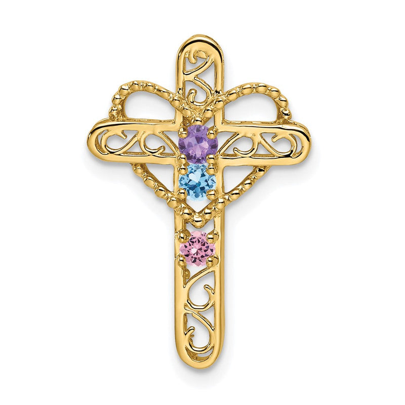 14K Echtgold Drei-Steine-Mutter-Kreuz-Anhänger