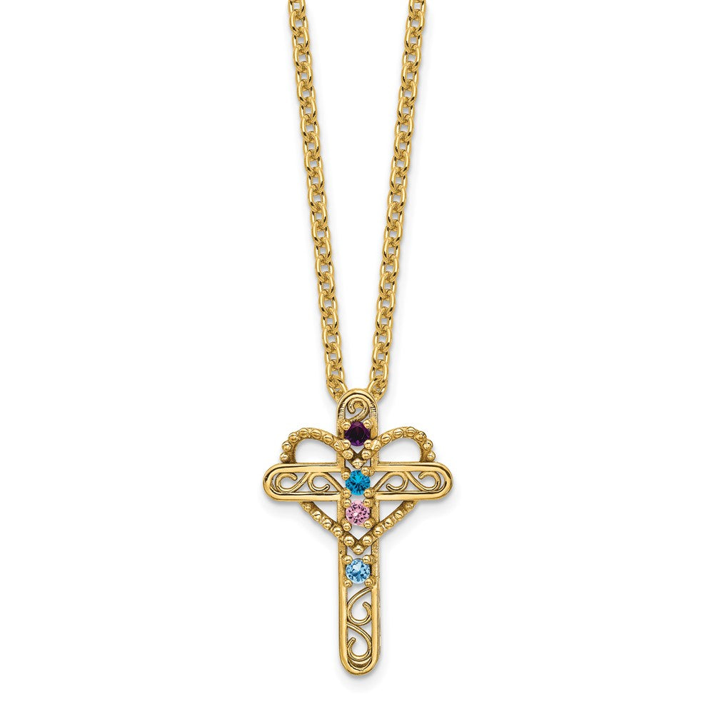14K Echter 4-Stein-Mutterkreuz-Anhänger