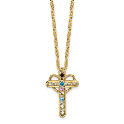 14K Echter 4-Stein-Mutterkreuz-Anhänger