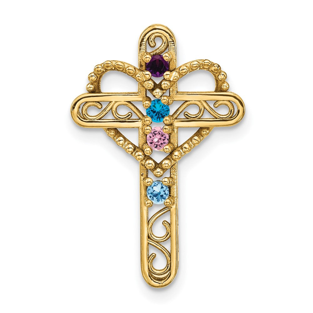 14K Echter 4-Stein-Mutterkreuz-Anhänger