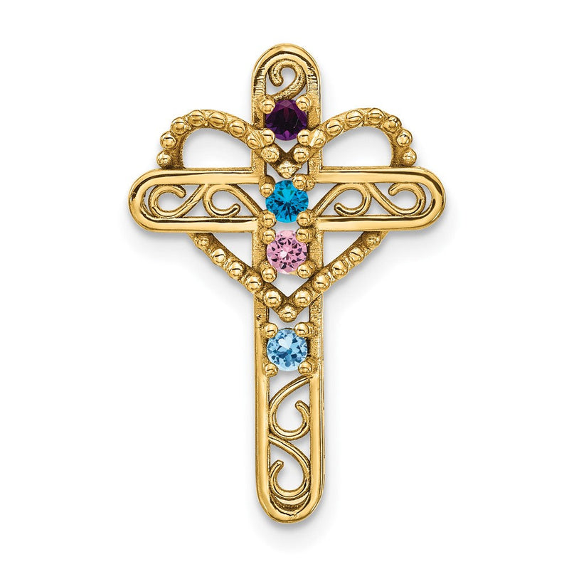 14K Echter 4-Stein-Mutterkreuz-Anhänger