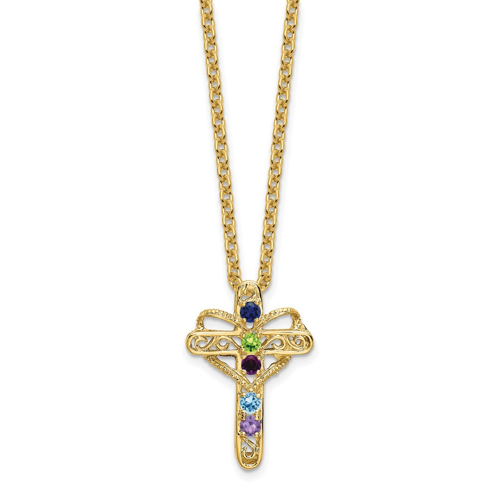 14K Echtgold 5-Stein Mutter-Kreuz-Anhänger