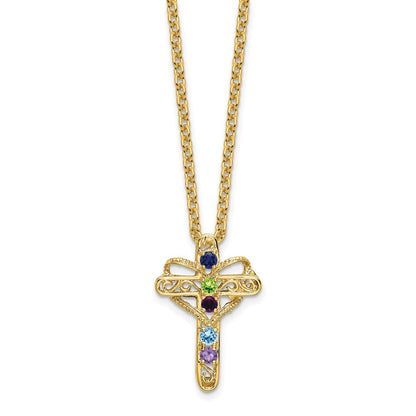 14K Echtgold 5-Stein Mutter-Kreuz-Anhänger