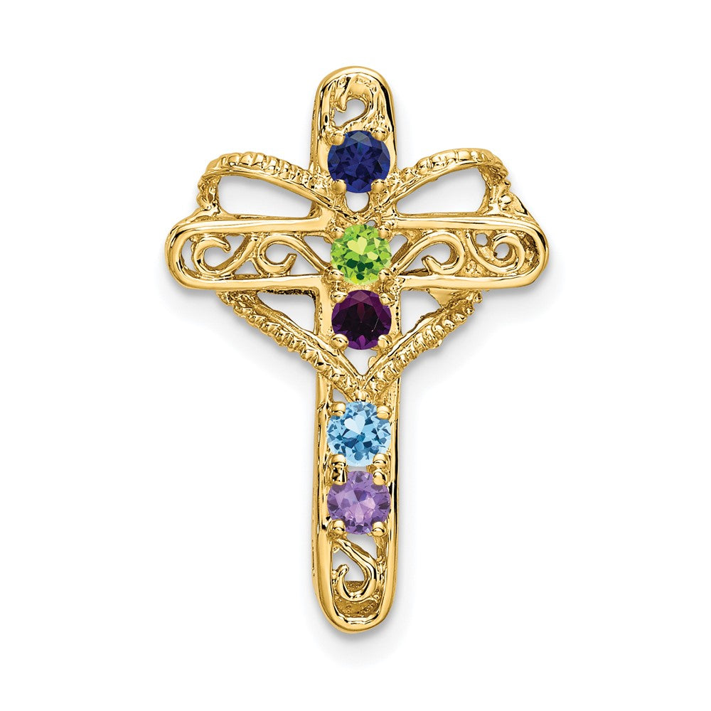 14K Echtgold 5-Stein Mutter-Kreuz-Anhänger