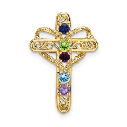 14K Echtgold 5-Stein Mutter-Kreuz-Anhänger