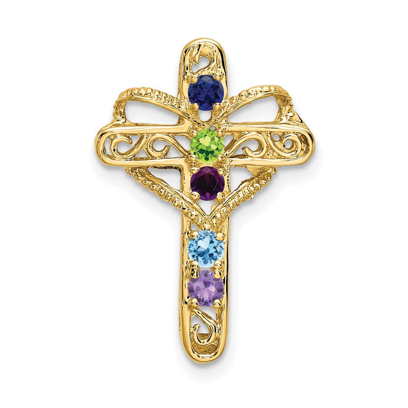 14K Echtgold 5-Stein Mutter-Kreuz-Anhänger