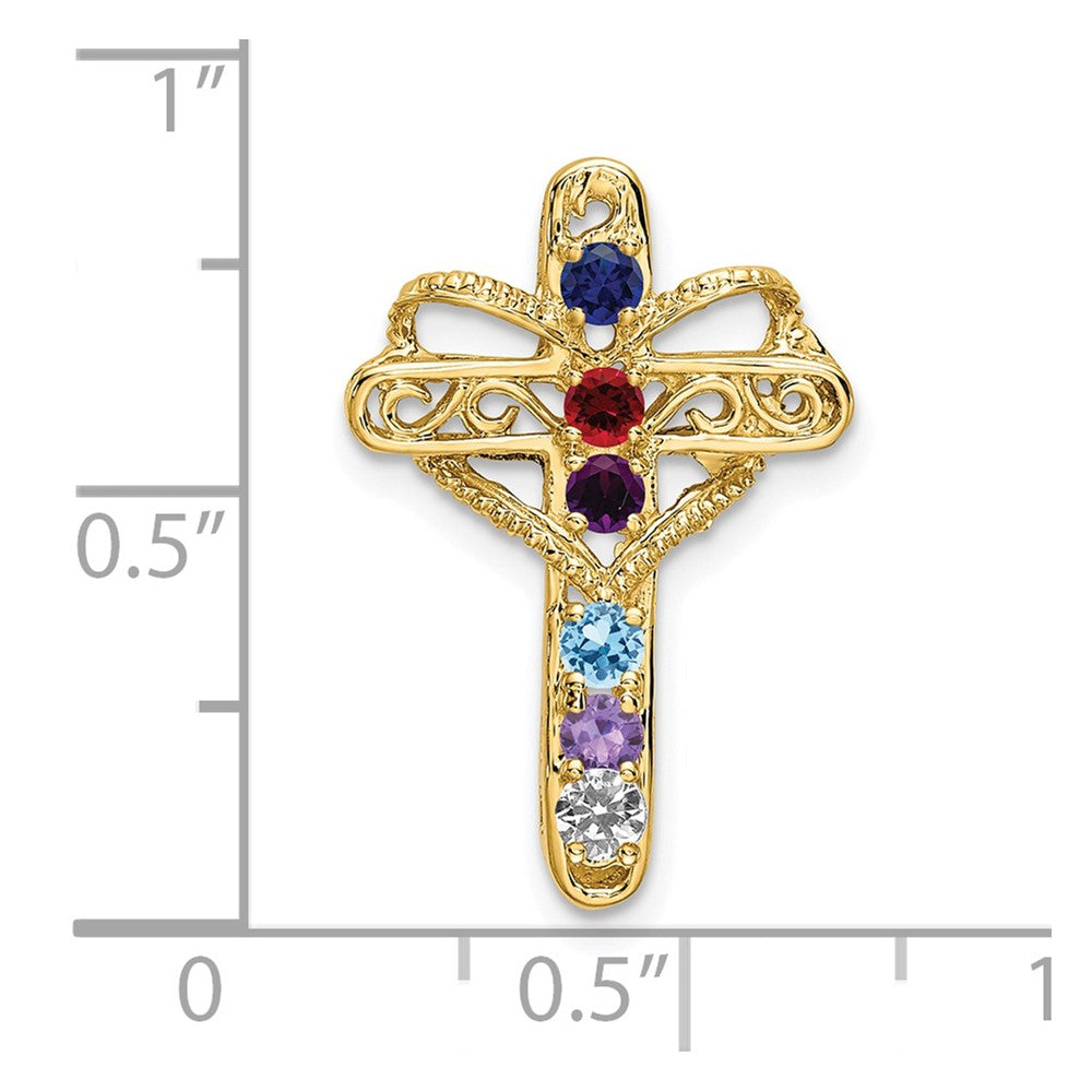 14K Echtgold Mutter-Kreuzanhänger mit 6 Steinen