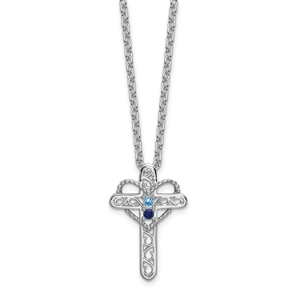 14K Weißgold Kreuz-Anhänger mit synthetischem Muttergeburtsstein
