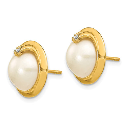 14K Gelbgold Ohrringe mit Mabé-Zuchtperlen (10-12 mm) und Diamanten
