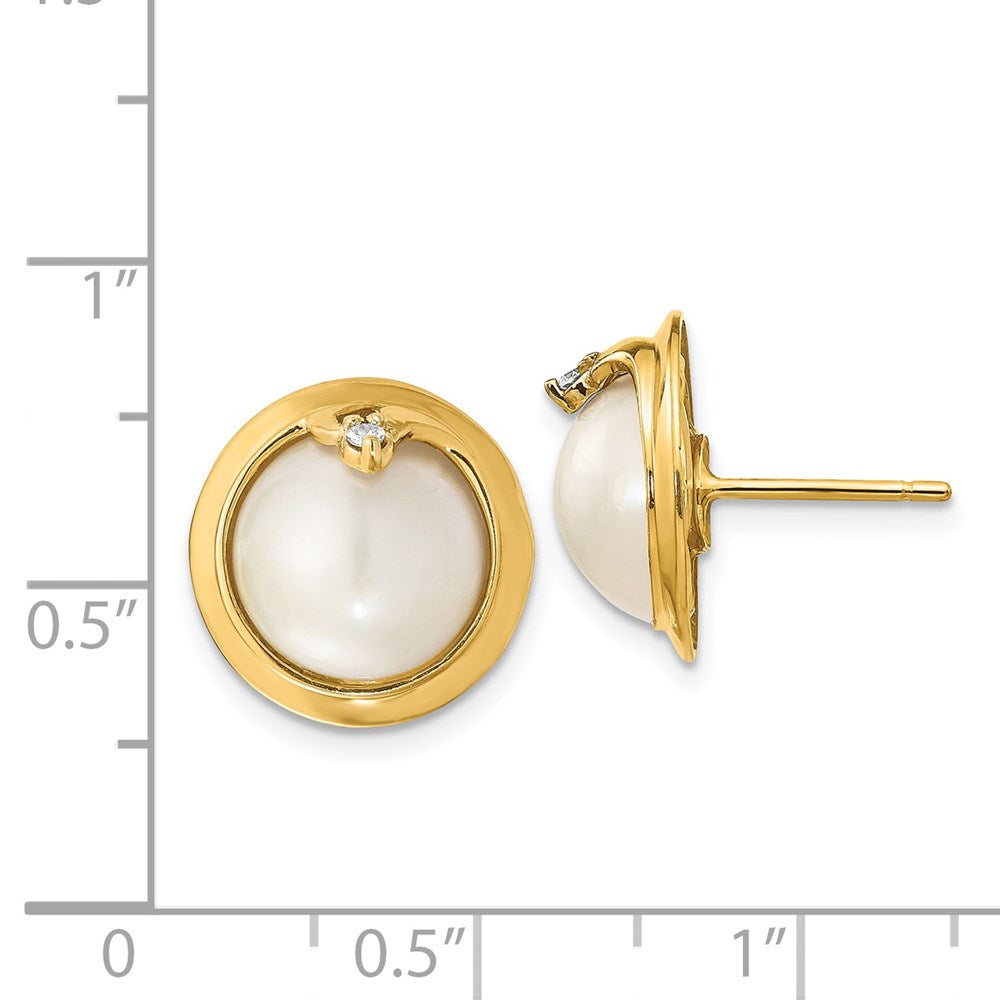 14K Gelbgold Ohrringe mit Mabé-Zuchtperlen (10-12 mm) und Diamanten
