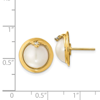 14K Gelbgold Ohrringe mit Mabé-Zuchtperlen (10-12 mm) und Diamanten