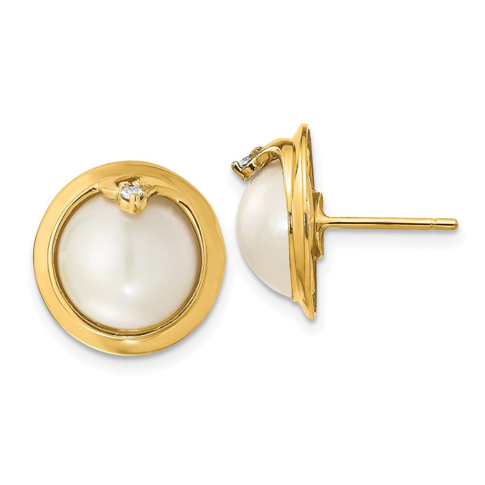 14K Gelbgold Ohrringe mit Mabé-Zuchtperlen (10-12 mm) und Diamanten