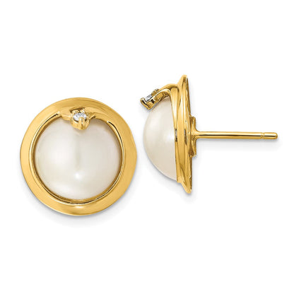 14K Gelbgold Ohrringe mit Mabé-Zuchtperlen (10-12 mm) und Diamanten