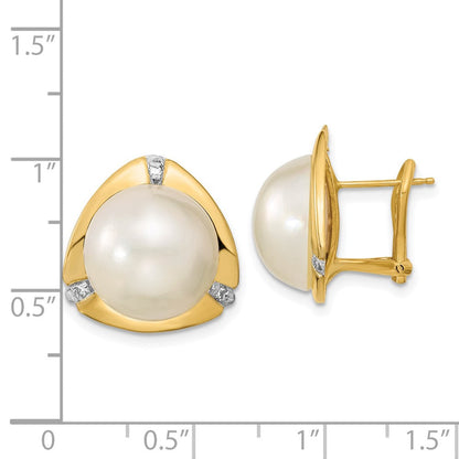 14K Gelbgold 12-13mm Weiß Salzwasser Mabe Perle.06ct Diamant Omega Rückseite Ohrringe