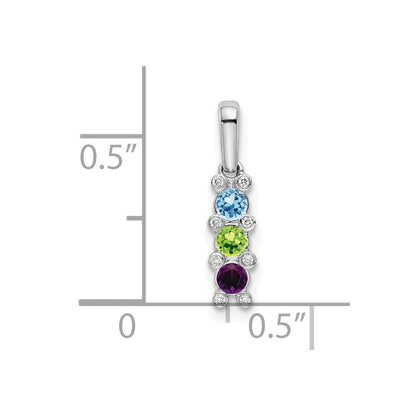14K Weißgold Familie Schmuck Echt Stein & Diamant Set Anhänger