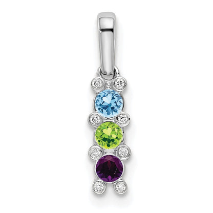 14K Weißgold Familie Schmuck Echt Stein & Diamant Set Anhänger