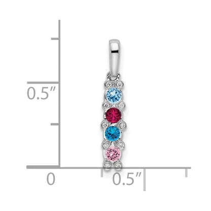 14K Weißgold Familie Schmuck Echt Stein & Diamant Set Anhänger